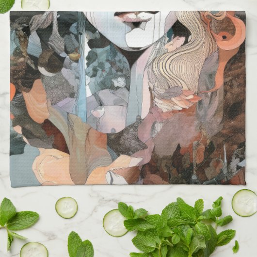 Schöne weibliche Collage Geschirrtuch (Gefaltet)