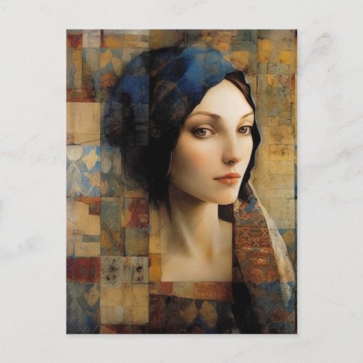 Schöne weibliche Mischmedien-Collage Postkarte (Vorderseite)