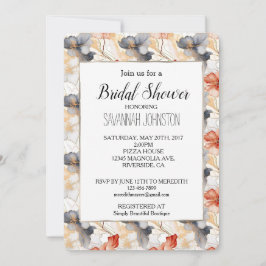 Schöne weibliche Pfirsich Blau und Weiß Blumen Einladung