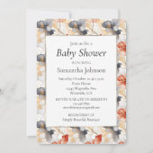 Schöne weibliche Pfirsich Blau und Weiß Blumen Einladung (Vorderseite)