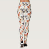 Schöne weibliche Pfirsich Blau und Weiß Blumen Leggings (Rückseite)