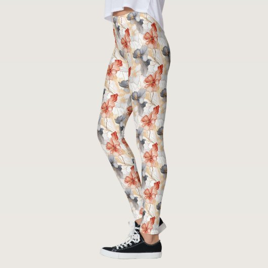 Schöne weibliche Pfirsich Blau und Weiß Blumen Leggings (Links)