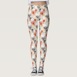 Schöne weibliche Pfirsich Blau und Weiß Blumen Leggings