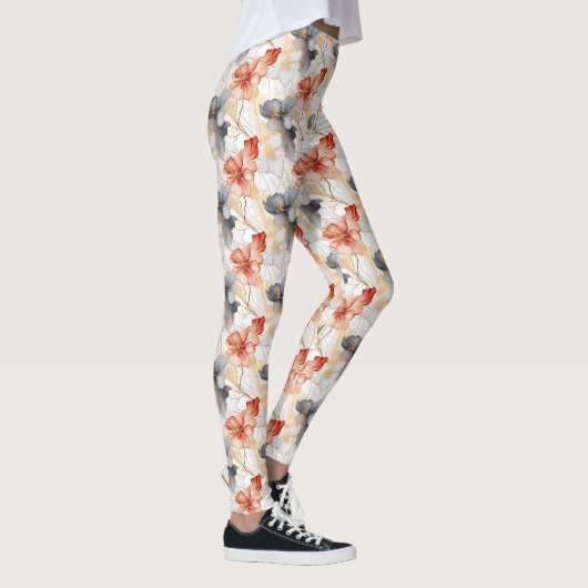Schöne weibliche Pfirsich Blau und Weiß Blumen Leggings (Rechts)