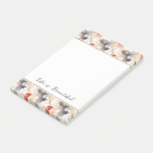 Schöne weibliche Pfirsich Blau und Weiß Blumen Post-it Klebezettel (angewinkelt)