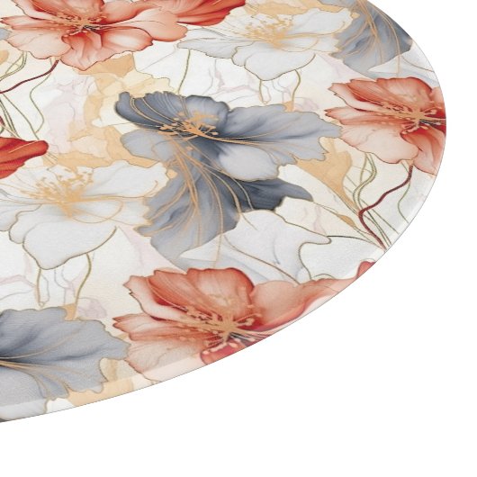 Schöne weibliche Pfirsich Blau und Weiß Blumen Schneidebrett (Ecke)