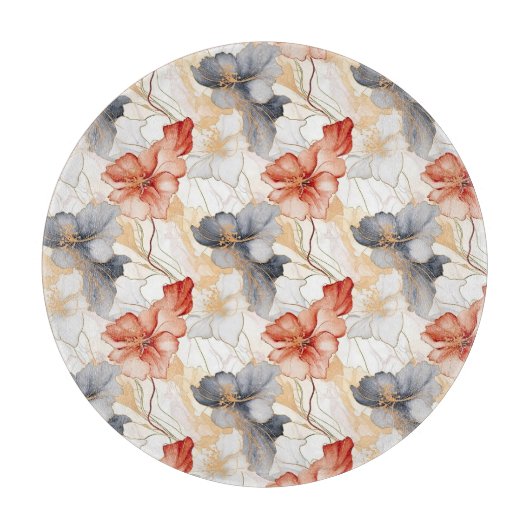 Schöne weibliche Pfirsich Blau und Weiß Blumen Schneidebrett (Vorderseite)