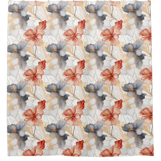 Schöne weibliche Pfirsich Rotes Blau und Weiße Blü Duschvorhang (Vorderseite)