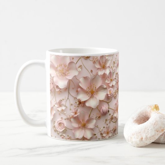 Schöne weich rosa Pastell floral Kaffeetasse (Mit Donut)