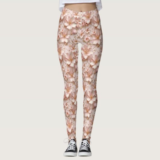 Schöne weich rosa Pastell floral Leggings (Vorderseite)