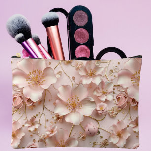 Schöne, weich rosa Pastell floralbedruckt Zubehörtasche