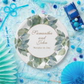 Schöne weiche grüne aquamarine Blätter Goldkalligr Pappteller (Party)