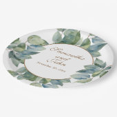 Schöne weiche grüne aquamarine Blätter Goldkalligr Pappteller (Schrägansicht)