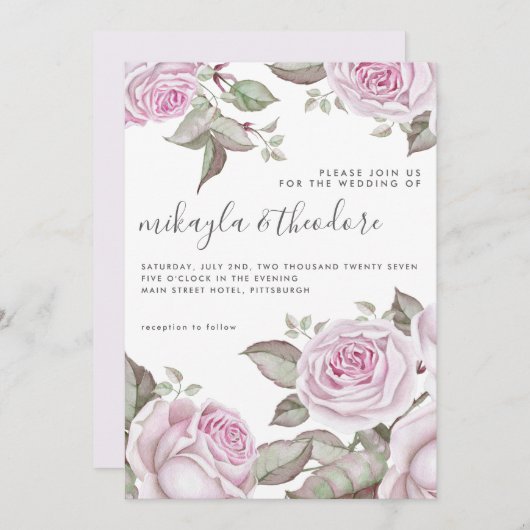 Schöne, weiche Lila Rose Einladung (Vorne/Hinten)