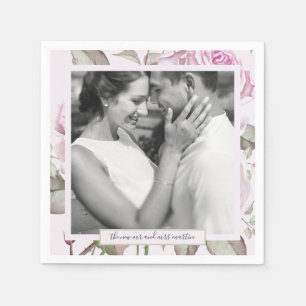 Schöne weiche Lila Rose mit Foto Hochzeit Serviette