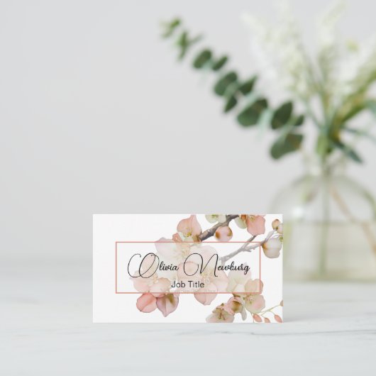 Schöne weiche Pfirsichorange-Blütenkalligrafie Visitenkarte (Stehend Vorderseite)