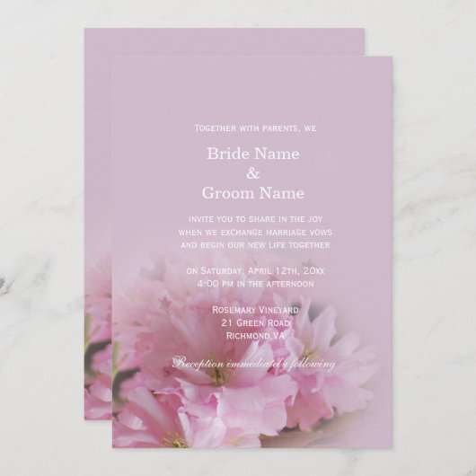 Schöne, weiche Rosa Kirschblüte Frühjahrshochzeit Einladung (Vorne/Hinten)