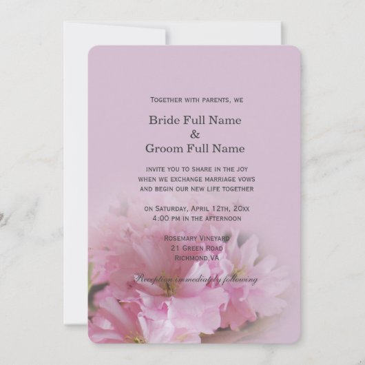 Schöne, weiche Rosa Kirschblüte Frühjahrshochzeit Einladung (Vorderseite)