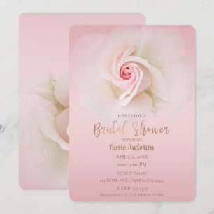 Schöne weiche rosa nasse Rose elegante Brautparty Einladung