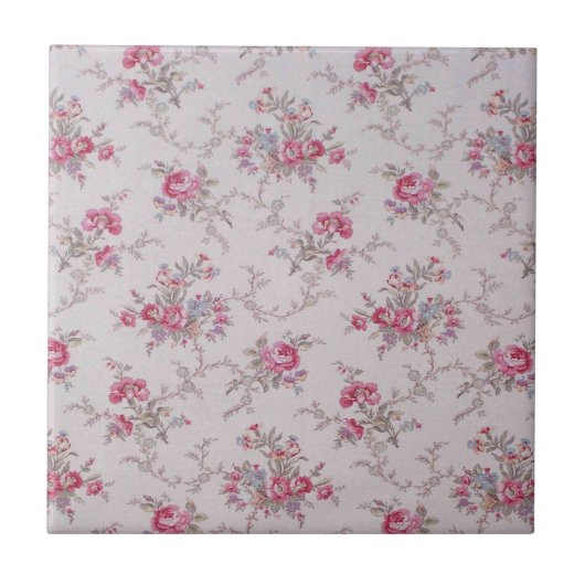Schöne weiche Vintage-Rosen und Blätter Fliese (Vorderseite)
