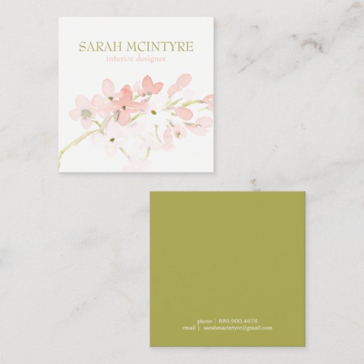 Schöne weiche Wasserfarbe Rosa Blüten Telefonnummerkarte (Vorne/Hinten)