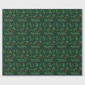 Schöne Weihnachten Holly Berries Green Custom Geschenkpapier (Flach)
