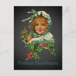 Schöne Weihnachten Vintage Holly Mädchen Schwarz Postkarte