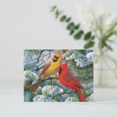Schöne Weihnachts-Rote Kardinäle und Schnee Postkarte (Stehend Vorderseite)