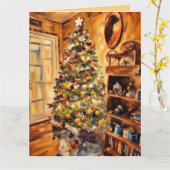 Schöne Weihnachtsbaum Faltkarte Karte (Gelbe Blume)