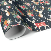 Schöne Weihnachtsbaum Rentier Floral Geschenkpapier (Rolleneckpunkt)