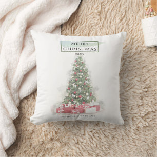 Schöne Weihnachtsbaum Wasserfarbener Urlaub Kissen