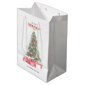 Schöne Weihnachtsbaum Wasserfarbener Urlaub Mittlere Geschenktüte (Vorderseite Schrägansicht)