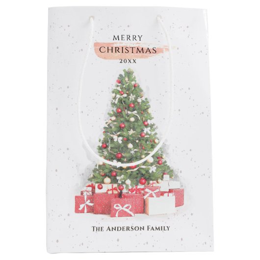 Schöne Weihnachtsbaum Wasserfarbener Urlaub Mittlere Geschenktüte (Vorderseite)