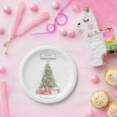 Schöne Weihnachtsbaum Wasserfarbener Urlaub Pappteller (Party)