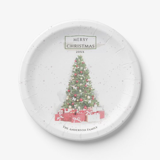 Schöne Weihnachtsbaum Wasserfarbener Urlaub Pappteller (Vorderseite)