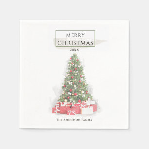 Schöne Weihnachtsbaum Wasserfarbener Urlaub Serviette