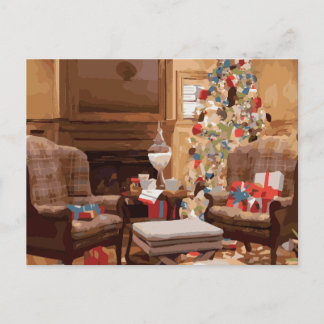 Schöne Weihnachtsbaum-Wohnzimmer-Szene Feiertagspostkarte
