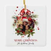 Schöne Weihnachtsbaumrahmen Familienferien Keramikornament (Vorderseite)