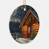 Schöne Weihnachtsbeleuchtung Holzschnee in der Hüt Keramik Ornament (Rechts)