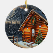 Schöne Weihnachtsbeleuchtung Holzschnee in der Hüt Keramik Ornament (Hinten)