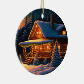 Schöne Weihnachtsbeleuchtung Holzschnee in der Hüt Keramik Ornament (Rechts)