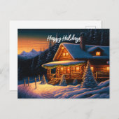Schöne Weihnachtsbeleuchtung Holzschnee in der Hüt Postkarte (Vorne/Hinten)