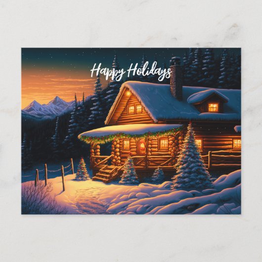 Schöne Weihnachtsbeleuchtung Holzschnee in der Hüt Postkarte (Vorderseite)
