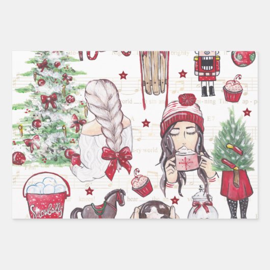 Schöne Weihnachtselemente in Roter Farbe Geschenkpapier Set (Vorderseite 3)