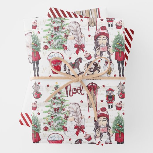 Schöne Weihnachtselemente in Roter Farbe Geschenkpapier Set (Beispiel)