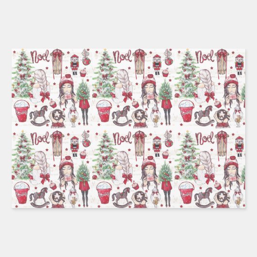 Schöne Weihnachtselemente in Roter Farbe Geschenkpapier Set (Vorderseite)