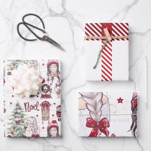 Schöne Weihnachtselemente in Roter Farbe Geschenkpapier Set (Vorderseite)