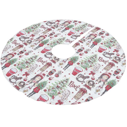 Schöne Weihnachtselemente Red Watercolor Polyester Weihnachtsbaumdecke (Schrägansicht)