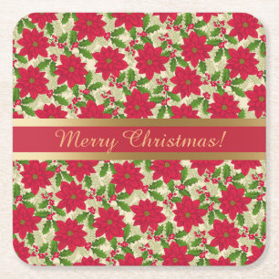 Schöne Weihnachtsfeier, Holly, Kiefernzweig Rechteckiger Pappuntersetzer