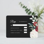 Schöne Weihnachtsfeier mit schwarzer Flora RSVP Karte (Stehend Vorderseite)